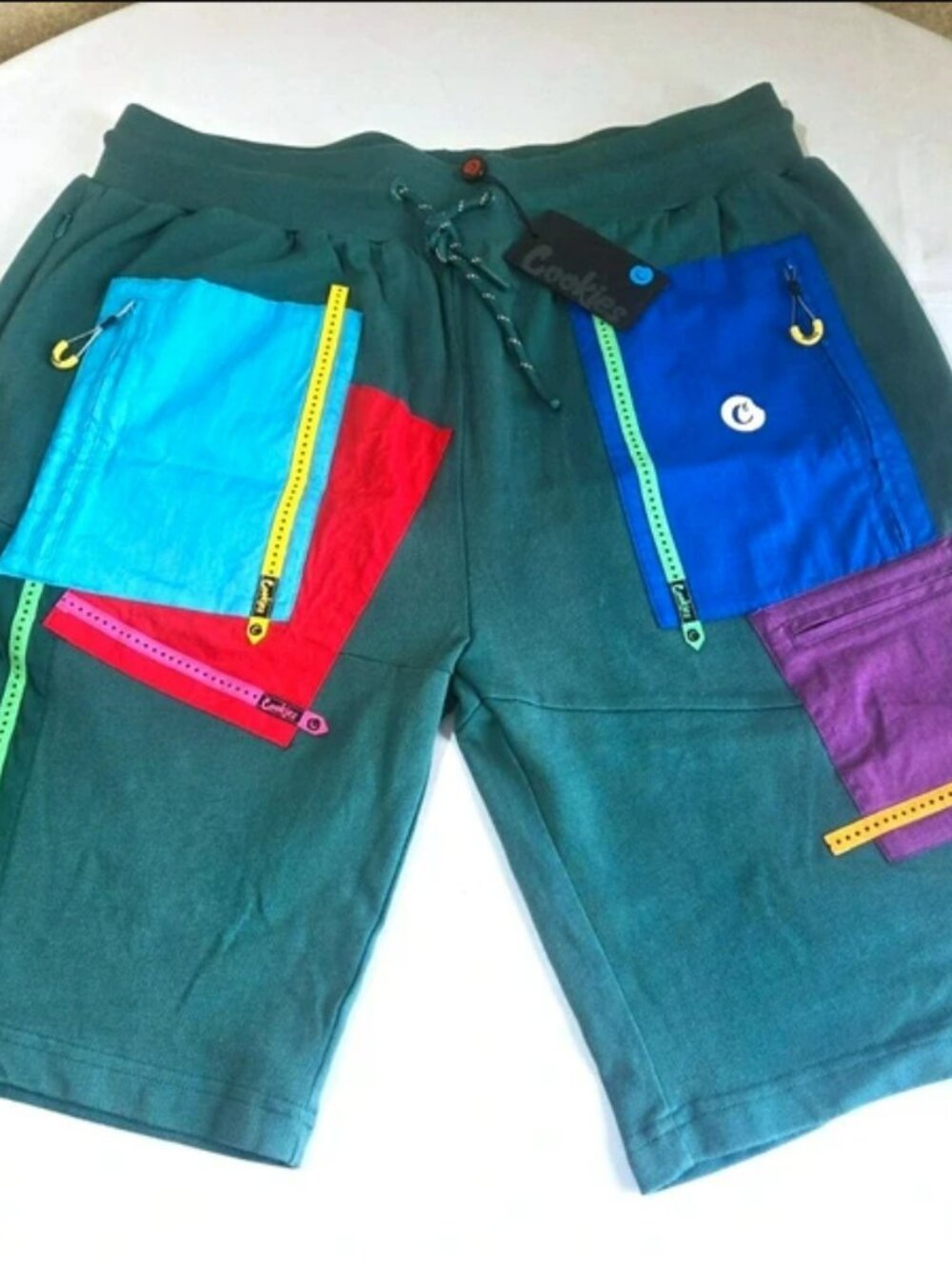 Cookies All Conditions Color Block Athletic Shorts Zipper Pockets Size 2XL, NWT